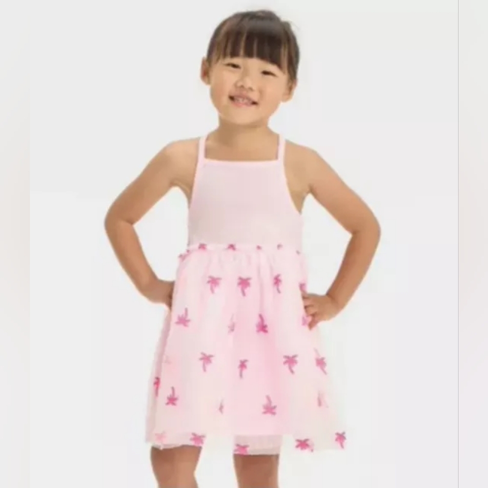 Cat & Jack Pink Palm Tree Dress 4T NWT